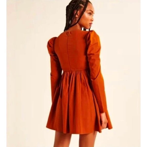 ABERCROMBIE & FITCH *Deadstock* Long-Sleeve Poplin Babydoll Dress in Paprika (M) - Picture 12 of 12